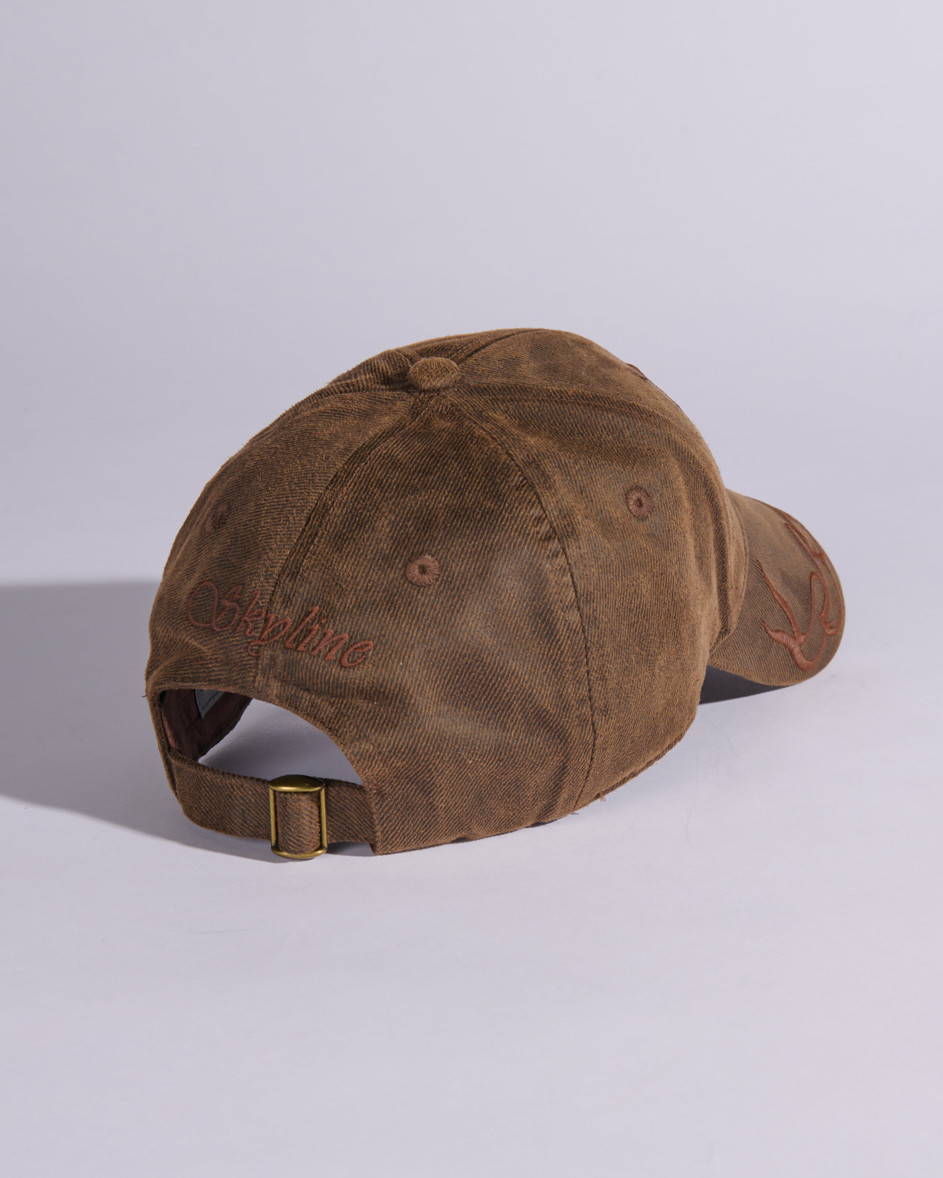 BANNERED WAXED COTTON BASEBALL CAP IN BURNT BROWN