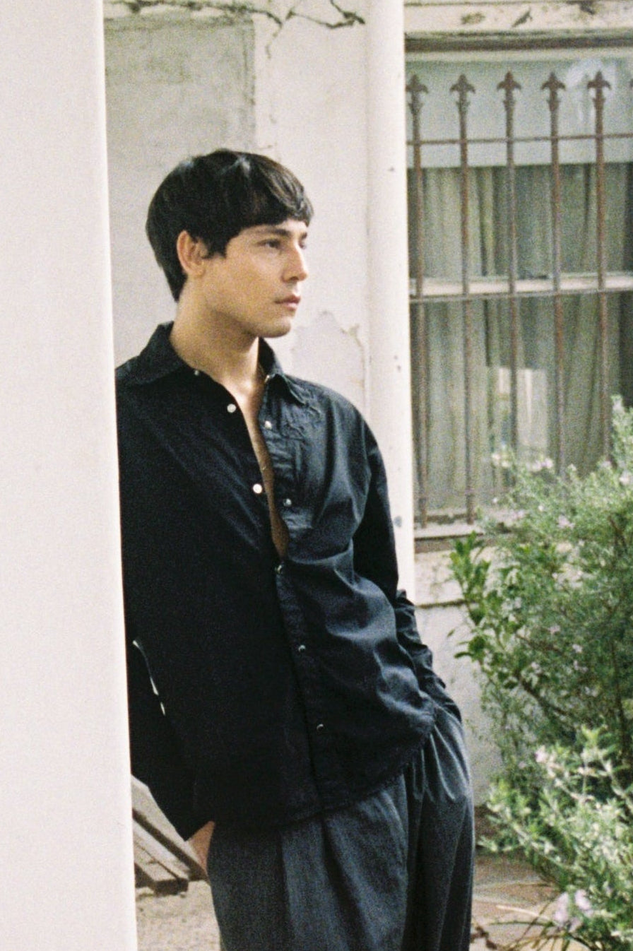 Black press-stud shirt