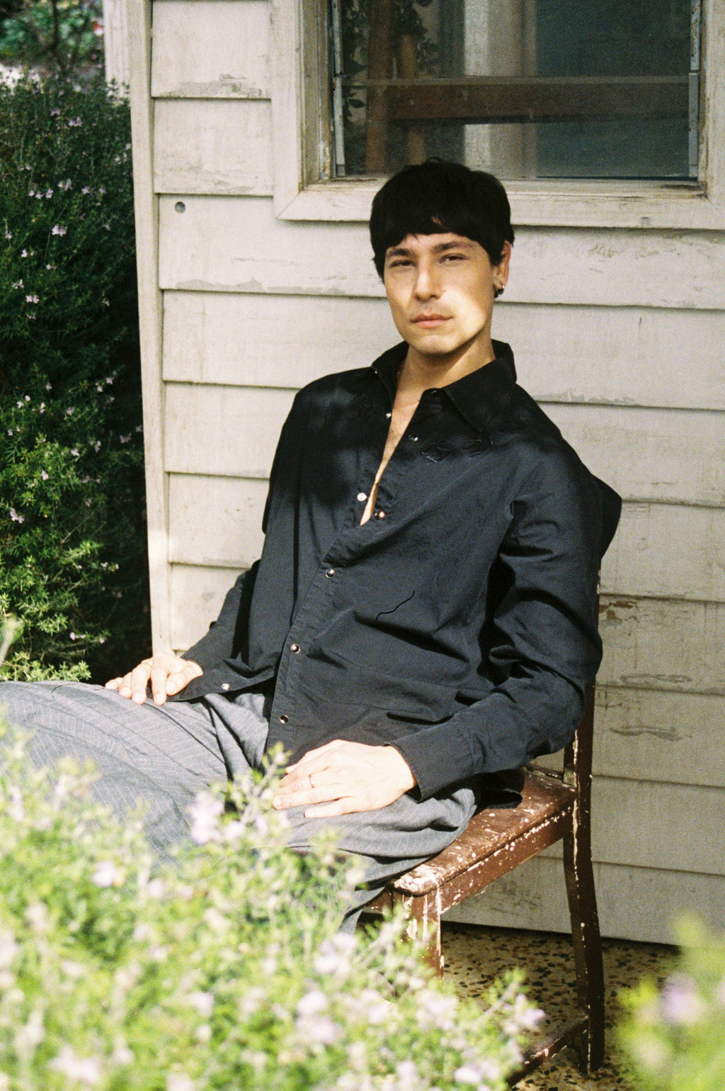 Black press-stud shirt