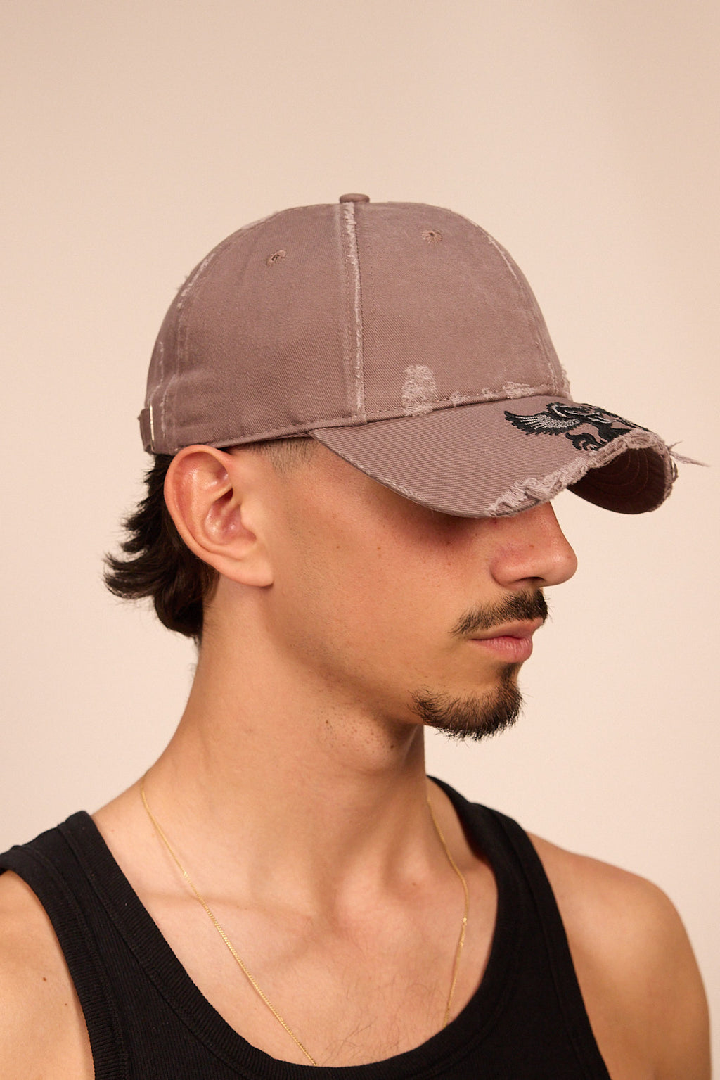 CUT-OFF BRIM BASEBALL CAP IN GREY X PURPLE HAZE